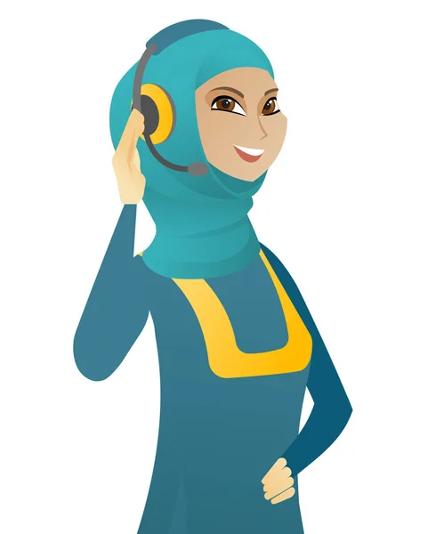 Jeune opérateur musulman de service à la clientèle dans casque . — Image vectorielle