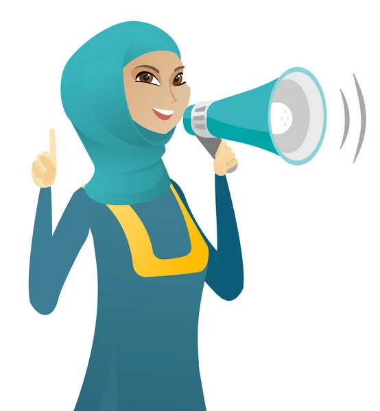 Femme d'affaires musulmane parlant dans haut-parleur . — Image vectorielle