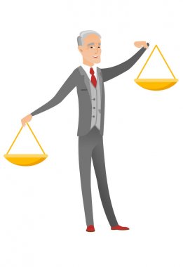 Denge ölçek holding beyaz iş adamı.