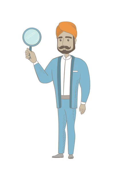 Hombre de negocios hindú con lupa . — Archivo Imágenes Vectoriales