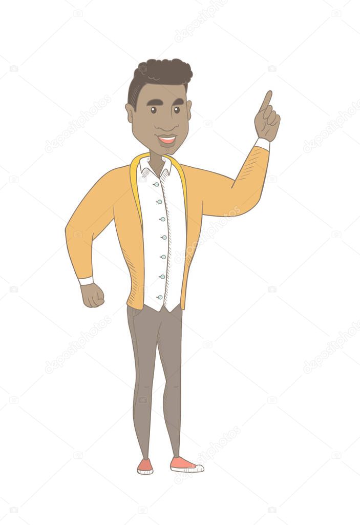 African-american man pointing his forefinger up.