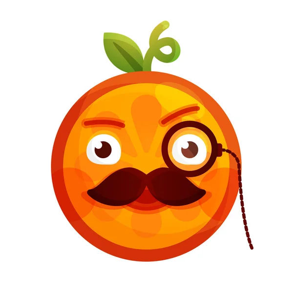 Emoji - sorriso de laranja cavalheiro com bigode e monóculo. Vetor isolado . —  Vetores de Stock