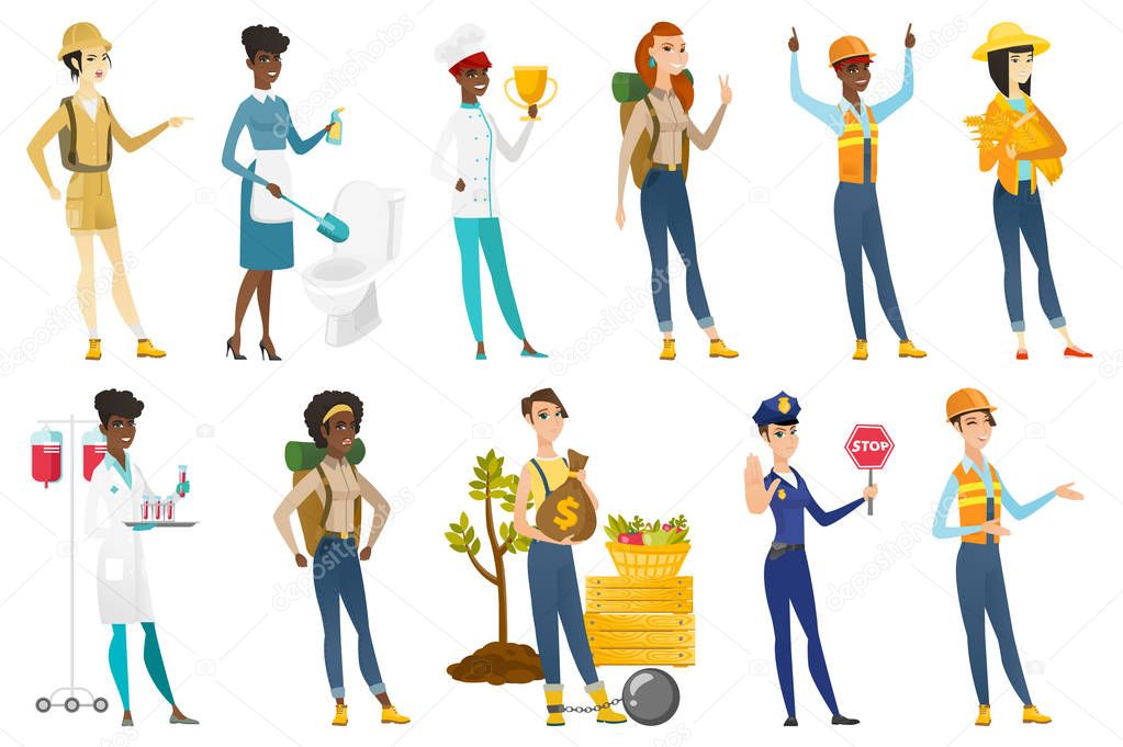 Professional women vector illustrations set.