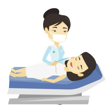 Kadın Güzellik yüz enjeksiyonları salonda alma.