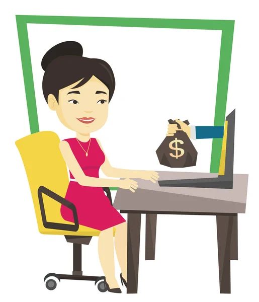 Geschäftsfrau verdient Geld mit Online-Geschäft. — Stockvektor