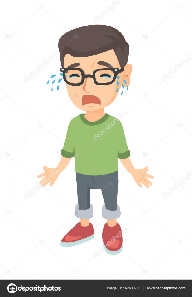 Sad caucasian boy in glasses Stock Vector by