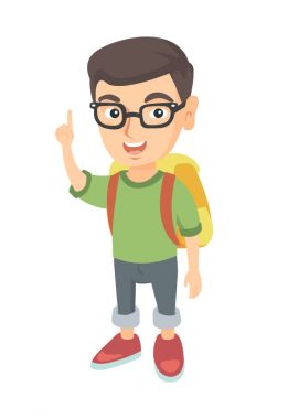 Onun işaret parmağı yukarıyı küçük beyaz çocuk.