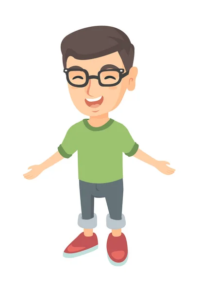 Caucasian cheerful boy in glasses laughing. — Stock Vector