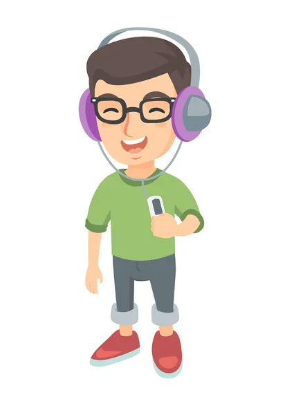 Καυκάσιος αγόρι να ακούτε μουσική στα ακουστικά. — Διανυσματικό Αρχείο