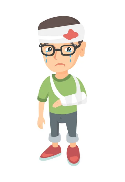 Caucasian boy with broken arm and bandaged head. — Stock Illustration Caucasian boy with broken arm and bandaged head. Royalty Free Stock Illustrations