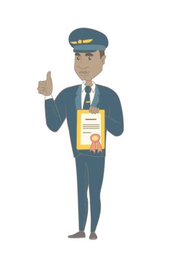 Genç Afro-Amerikan pilot holding sertifika.