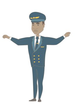 Uzanmış kolları olan genç Afrikalı pilot.