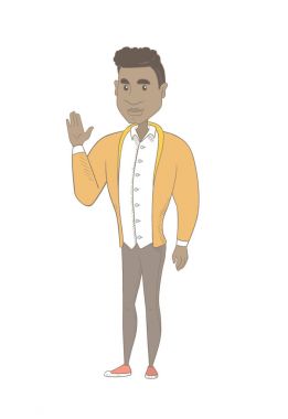 Afrikalı-Amerikalı delikanlı elini sallayarak.