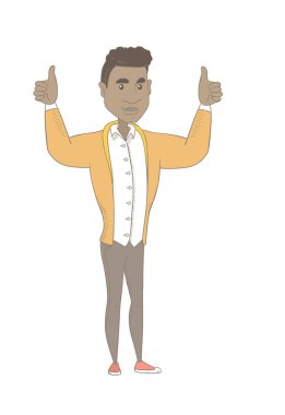 Afrika delikanlı ile ayakta kollarını kaldırdı.