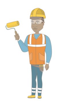 Genç Afrika ev ressam rulo holding.