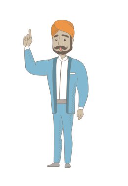 Açık ağız parmak işaret ile işadamı.