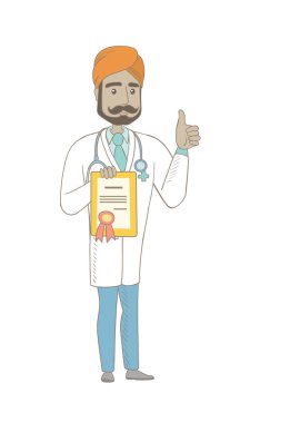 Bir sertifika tutan genç Hint Doktor.