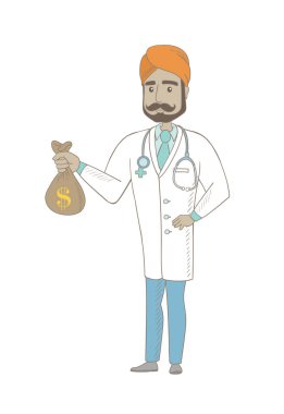 Para çantasını tutan genç Hint Doktor.