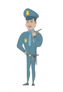 Güvenlik görevlisi telsiz radyo konuşmak.