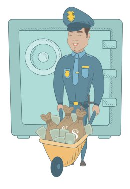 El konulmuş para ile genç İspanyol polis memuru.