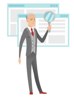 Büyüteç ile üst düzey beyaz işadamı