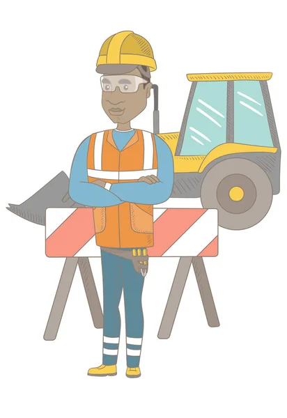 Constructor africano de confianza con los brazos cruzados . — Vector de stock