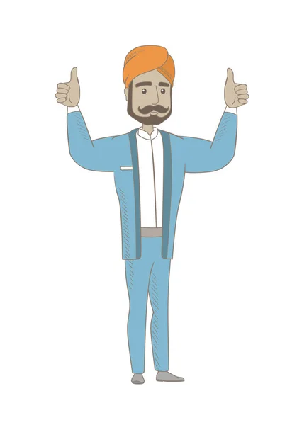 Hombre de negocios hindú de pie con los brazos levantados — Vector de stock