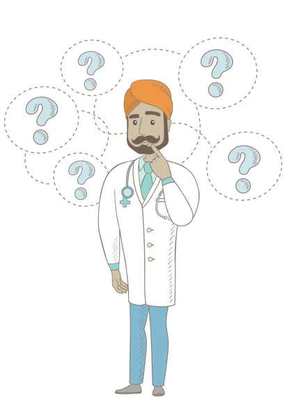 Σκέψης ινδική γιατρός με ερωτηματικά. — Διανυσματικό Αρχείο