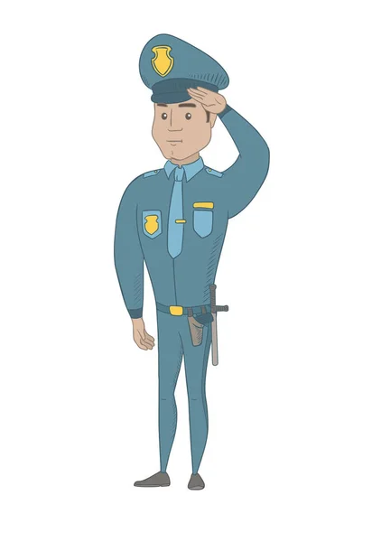 Joven policía hispana saludando . — Vector de stock