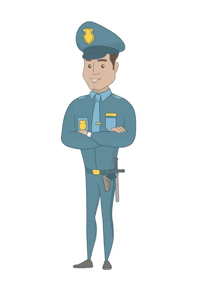 Ισπανόφωνος αστυνομικός στέκεται με σταυρωμένα τα όπλα. — Διανυσματικό Αρχείο