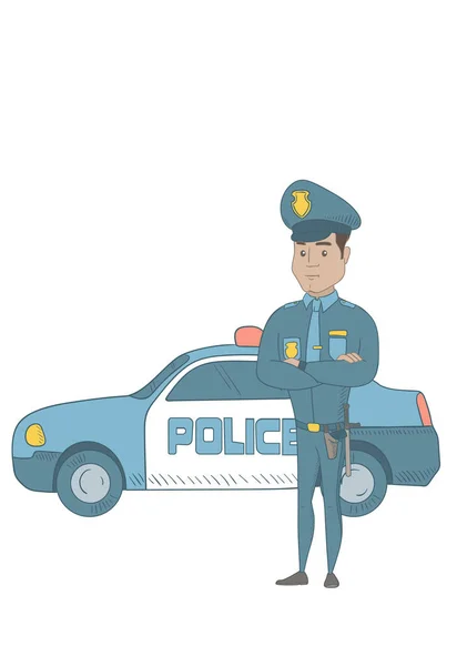 Policejní důstojník stojící před policejní auto. — Stockový vektor