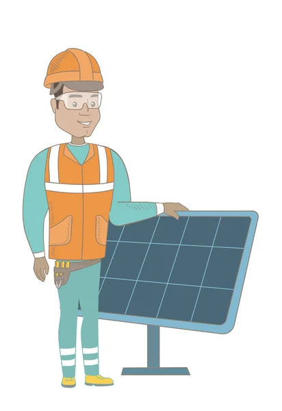 Joven trabajador hispano de planta de energía solar — Vector de stock