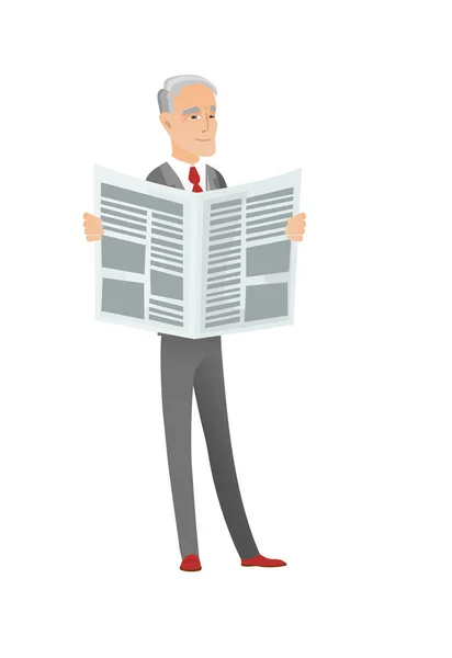 Ανώτερος Καυκάσιος επιχειρηματίας ανάγνωση εφημερίδων. — Διανυσματικό Αρχείο
