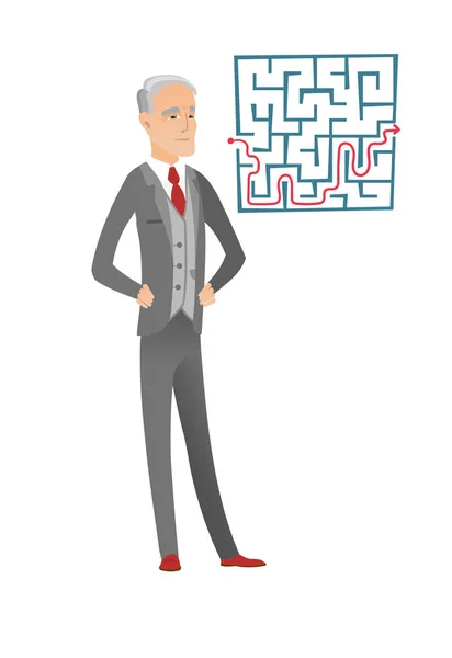 Empresário olhando para o labirinto com solução . — Vetor de Stock