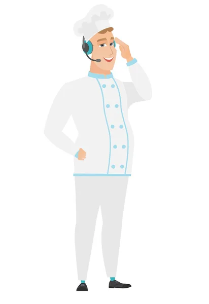 Chef caucasien cuisinier dans casque avec microphone . — Image vectorielle