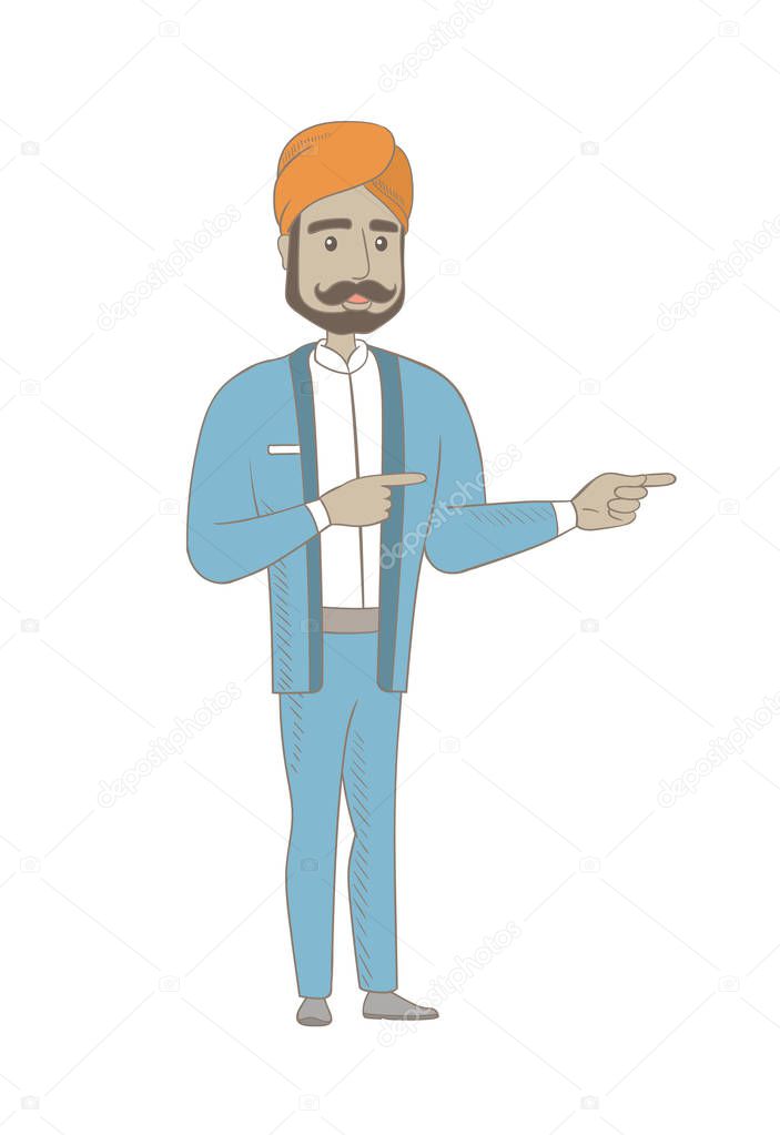 Hindu businessman pointing to the side.