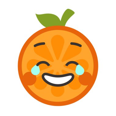 Emoji - gözyaşları turuncu gülümseme ile gülüyor. İzole vektör.