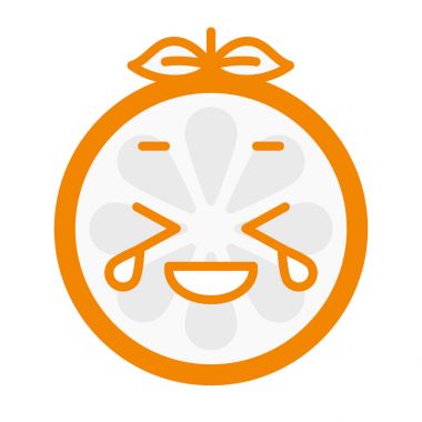 Emoji - gözyaşları turuncu gülümseme ile gülüyor. İzole vektör.