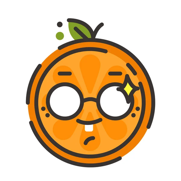 Emoji - arancione sorridente intelligente con occhiali. Vettore isolato . — Vettoriale Stock