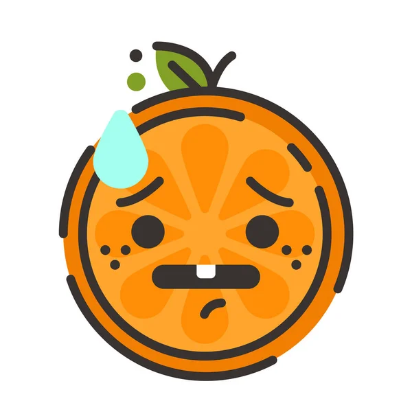 Emoji - preocuparse naranja con gota de sudor. Vector aislado . — Archivo Imágenes Vectoriales