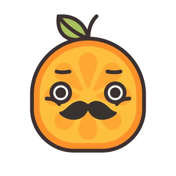 Emoji - beyefendi turuncu gülümseme bıyık ve tek gözlük ile. İzole vektör. — Stok Vektör