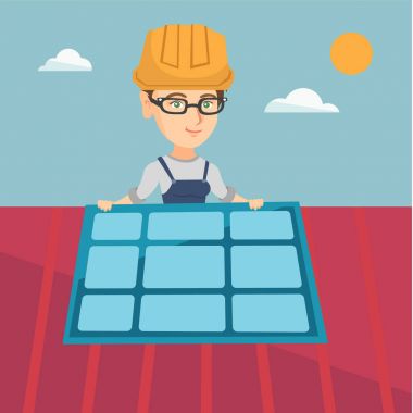 Güneş paneli yükleme genç beyaz Oluşturucu