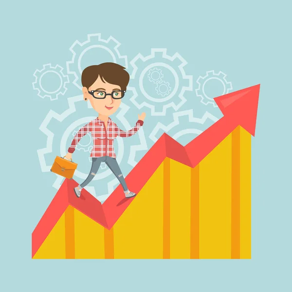 Happy business manager standing on profit chart. — Stock Vector