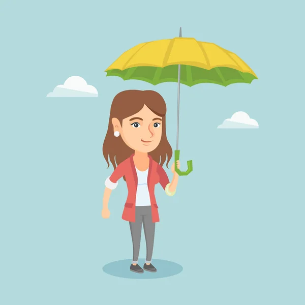 Agent d'assurance caucasien sous parapluie . — Image vectorielle