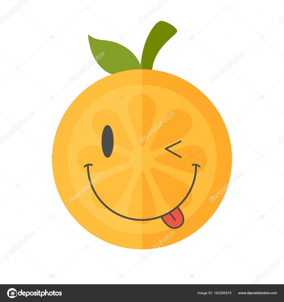 Emoji - piscando cor-de-laranja com sorriso feliz. Vetor isolado . Vetor de  ©VisualGeneration 163385574, image size:963x1024