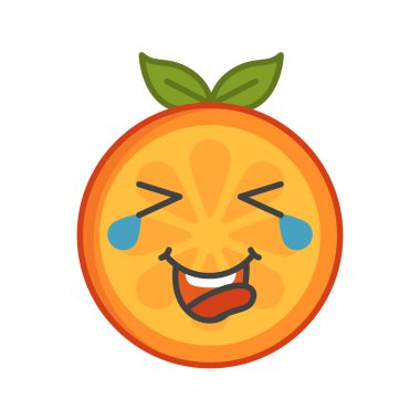 Emoji - gözyaşları turuncu gülümseme ile gülüyor. İzole vektör.