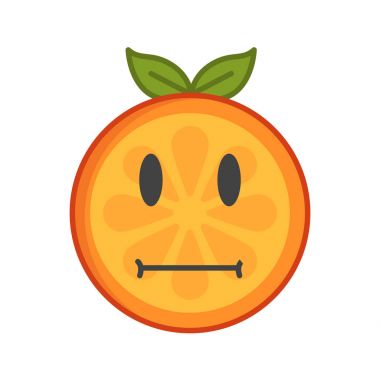 Emoji - hiçbir kelime düz turuncu gülümseme. İzole vektör.