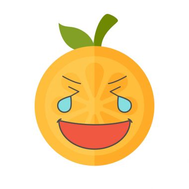 Emoji - gözyaşları turuncu gülümseme ile gülüyor. İzole vektör.
