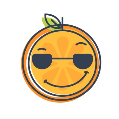 Emoji - güneş gözlüğü ile serin turuncu. İzole vektör.
