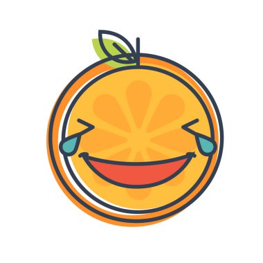 Emoji - gözyaşları turuncu gülümseme ile gülüyor. İzole vektör.